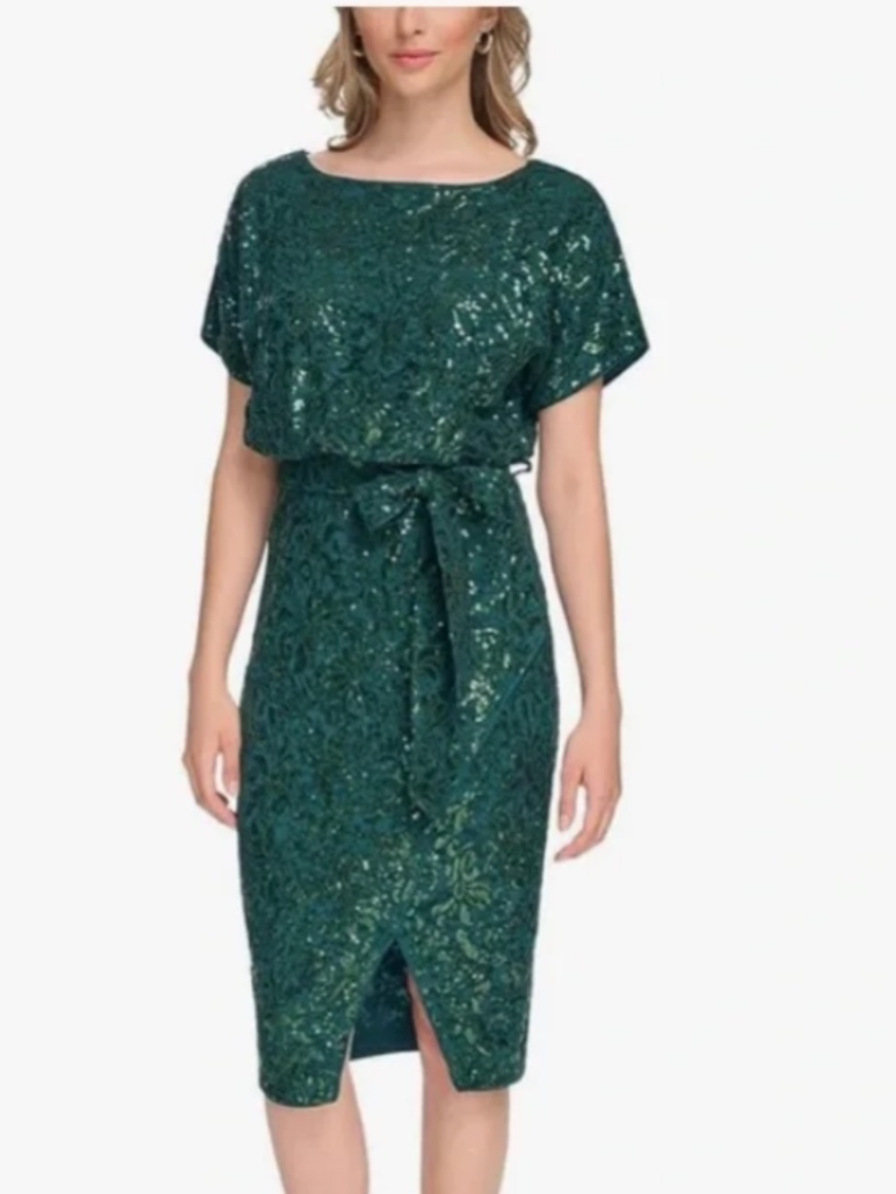 Kensie Emerald Green Sequin Lace Sheath‎ Dress Size 12 NWT
